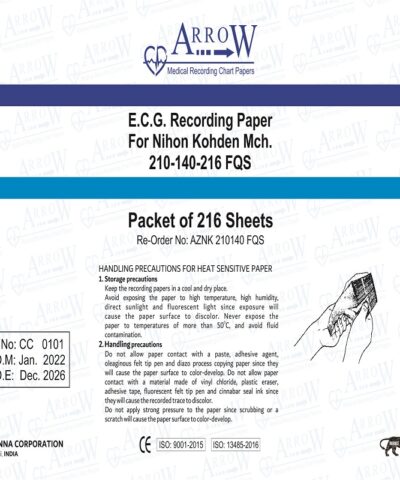 Arrow AZNK 210140 FQS ECG Recording Paper 210 mm x 140 mm x 214 Sheets (25 Packets/Box)