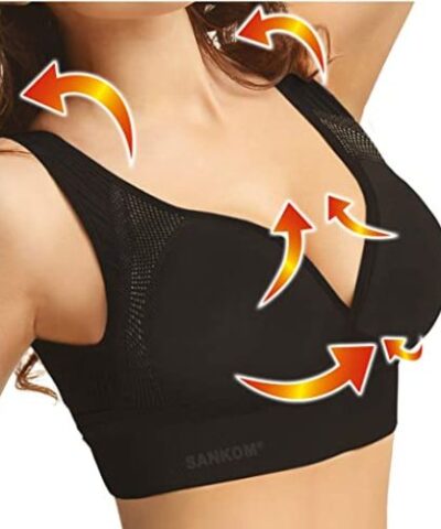 Sankom - Patent Aloe Vera Bra For Back Support, Black S/M