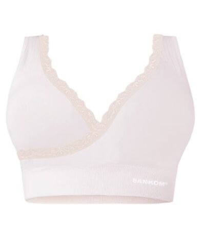 Sankom - Patent Premium Bra With Lace, Ivory XL/XXL