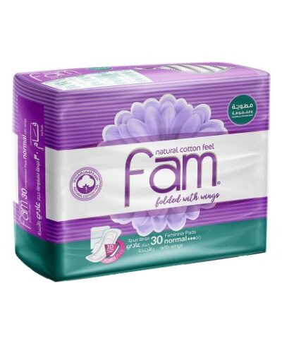 Fam - Natural Cotton Feel, Maxi Thick, Folded With Wings, Normal Sanitary Pads, 30 Pads