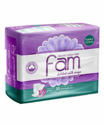 Fam - Natural Cotton Feel, Maxi Thick, Folded With Wings, Super Sanitary Pads - 30 Pads