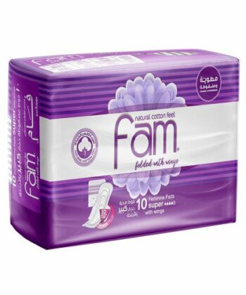 Fam - Natural Cotton Feel, Maxi Thick,Folded With Wings, Super Sanitary Pads - 10 Pads