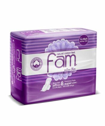 Fam - Natural Cotton Feel Thin Sanitary Pads With Maxi Wings - 8 Pads