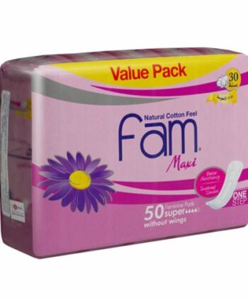 Fam - One Step Natural Cotton Feel Maxi Thick Non Wings Super Sanitary Pads - 50 Pads