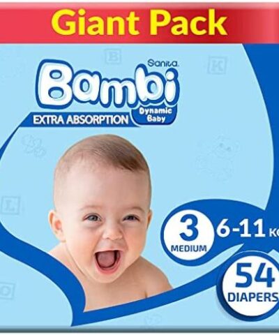 Sanita Bambi - Baby Diapers Giant Pack Size 3, Medium, 6-11kg - 54 Count