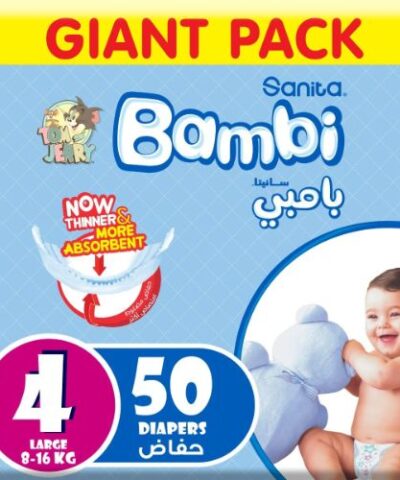 Sanita Bambi - Baby Diapers Giant Pack Size 4, Large, 8-16kg - 50 Count