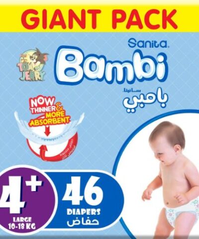 Sanita Bambi - Baby Diapers Giant Pack Size 4+, Large plus, 10-18kg - 46 Count