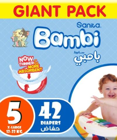 Sanita Bambi - Baby Diapers Giant Pack Size 5, X-Large, 12-22kg - 42 Count