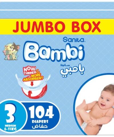 Sanita Bambi - Baby Diapers Jumbo Box Size 3, Medium, 6-11kg - 104 Count