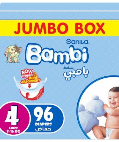 Sanita Bambi - Baby Diapers Jumbo Box Size 4, Large, 8-16kg - 96 Count