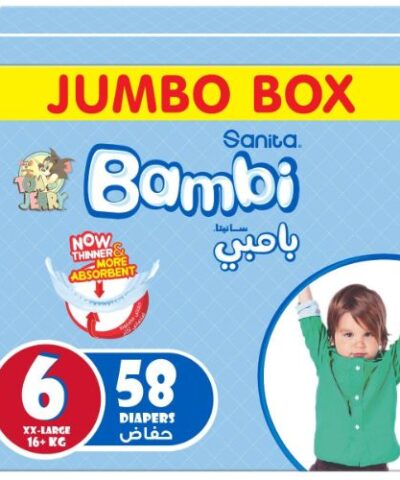 Sanita Bambi - Baby Diapers Jumbo Box Size 6, XX Large +16kg - 58 Count