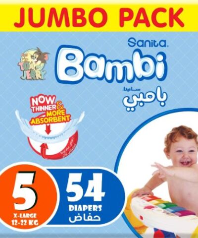 Sanita Bambi - Baby Diapers Jumbo Pack Size 5, X-Large, 12-22kg - 54 Count