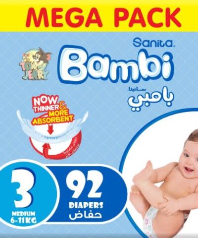 Sanita Bambi - Baby Diapers Mega Pack Size 3, Medium, 6-11kg - 92 Count