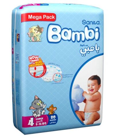 Sanita Bambi - Baby Diapers Mega Pack Size 4, Large, 8-16kg - 80 Count