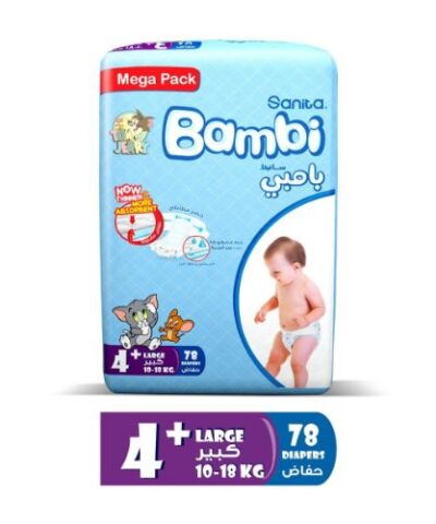 Sanita Bambi - Baby Diapers Mega Pack Size 4+, Large plus, 10-18kg - 78 Count