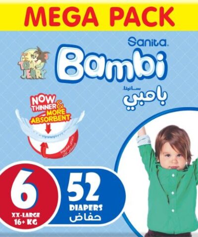 Sanita Bambi - Baby Diapers Mega Pack Size 6, XX-Large, +16kg - 52 Count