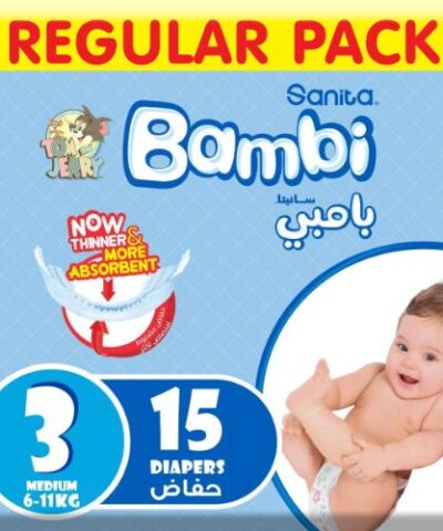 Sanita Bambi - Baby Diapers Regular Pack Size 3, Medium, 6-11kg - 15 Count