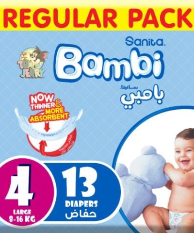 Sanita Bambi - Baby Diapers Regular Pack Size 4, Large, 8-16kg - 13 Count