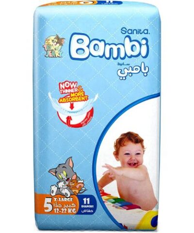 Sanita Bambi - Baby Diapers Regular Pack Size 5, X-Large, 12-22kg - 11 Count