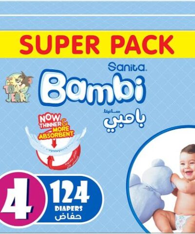 Sanita Bambi - Baby Diapers Super Pack Size 4, Large, 8-16kg - 124 Count