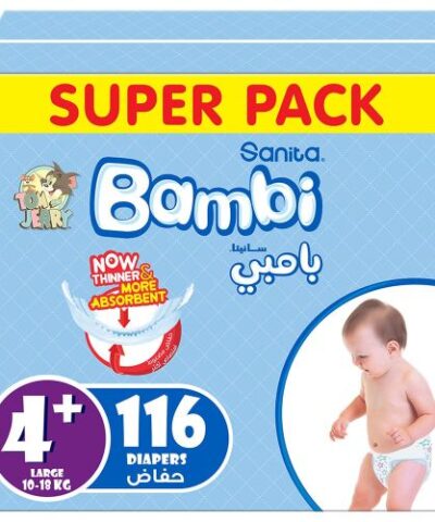 Sanita Bambi - Baby Diapers Super Pack Size 4+, Large plus, 10-18kg - 116 Count