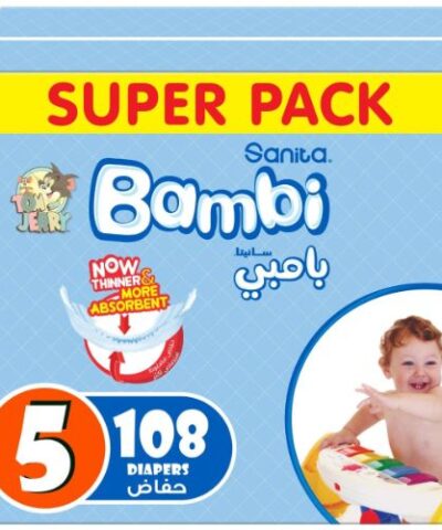 Sanita Bambi - Baby Diapers Super Pack Size 5, X-Large, 12-22kg - 108 Count