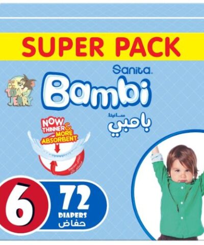 Sanita Bambi - Baby Diapers Super Pack Size 6, XX Large +16kg - 72 Count