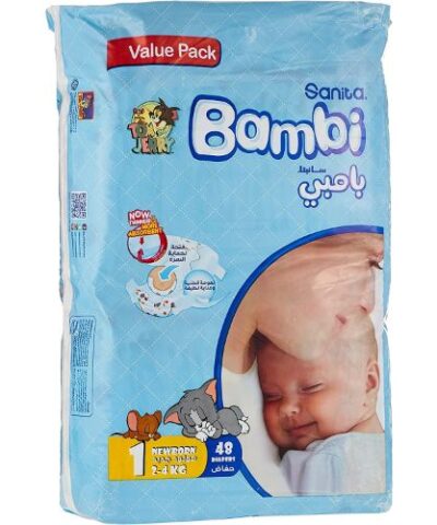 Sanita Bambi - Baby Diapers Value Pack Size 1, New Born, 2-4kg - 48 Count