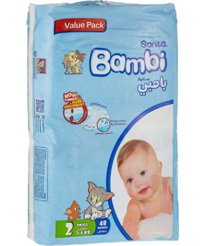 Sanita Bambi - Baby Diapers Value Pack Size 2, Small, 3-6kg - 48 Count