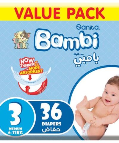 Sanita Bambi - Baby Diapers Value Pack Size 3, Medium, 6-11kg - 36 Count