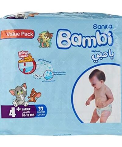 Sanita Bambi - Baby Diapers Value Pack Size 4+, Large plus, 10-18 KG, 33 Count