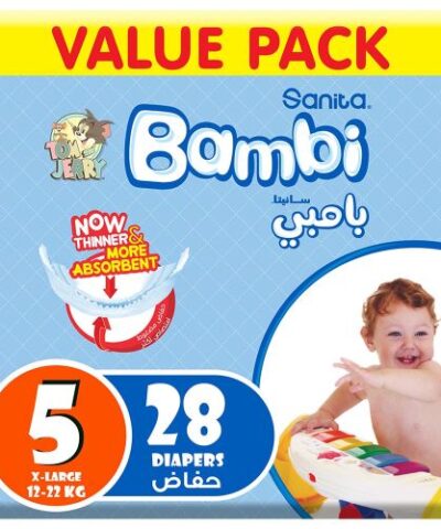 Sanita Bambi - Baby Diapers Value Pack Size 5, X-Large, 12-22kg - 28 Count