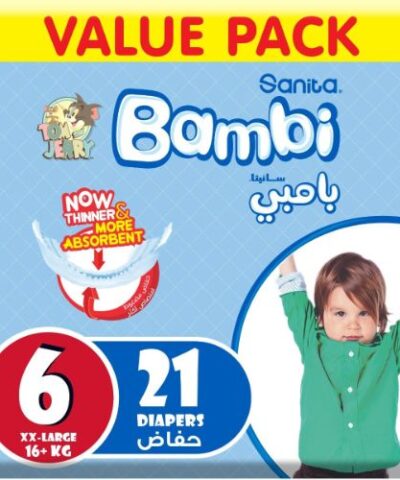 Sanita Bambi - Baby Diapers Value Pack Size 6, XX-Large, 18+kg - 21 Count