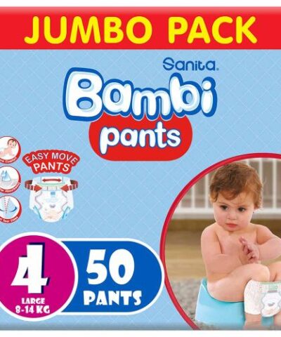 Sanita Bambi - Pants Jumbo Pack, Size 4, Large 8-14kg - 50 Count