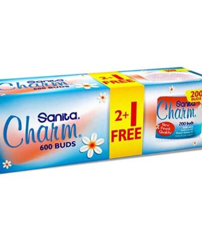 Sanita - Charm 100% Cotton Buds, 600 (200x2+1) buds