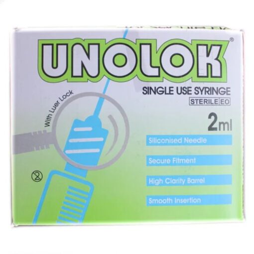 Unolok - Disposable Syringe 2ml Luer Lock with Needle 11/4inch - Box of 100