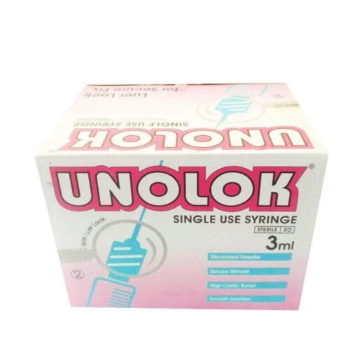 Unolok - Disposable Syringe 3mI Luer Lock with 23G x 11/4inch Needle - Box of 100