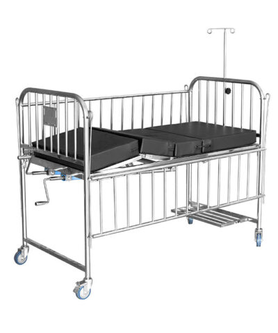 Pediatric Bed with Side rails and wheels - Stainless steel, Black