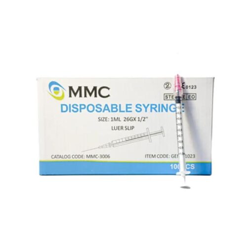 MMC - Disposable Syringe 1ml, 26G x 1/2'', 3 parts, Luer Slip - GENC-1023