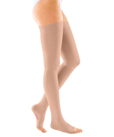 Duomed - Open-Toe Thigh with Silicone Top Band Compression Stockings CCL 1, Beige