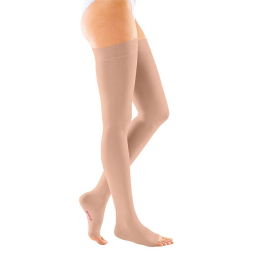 Duomed - Open-Toe Thigh with Silicone Top Band Compression Stockings CCL 1, Beige