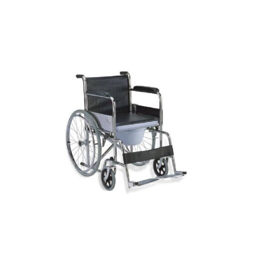 3W Healthcare - Commode Steel Folding Wheelchair Black, 101 x 64 x 87cm - 3WG-609-46